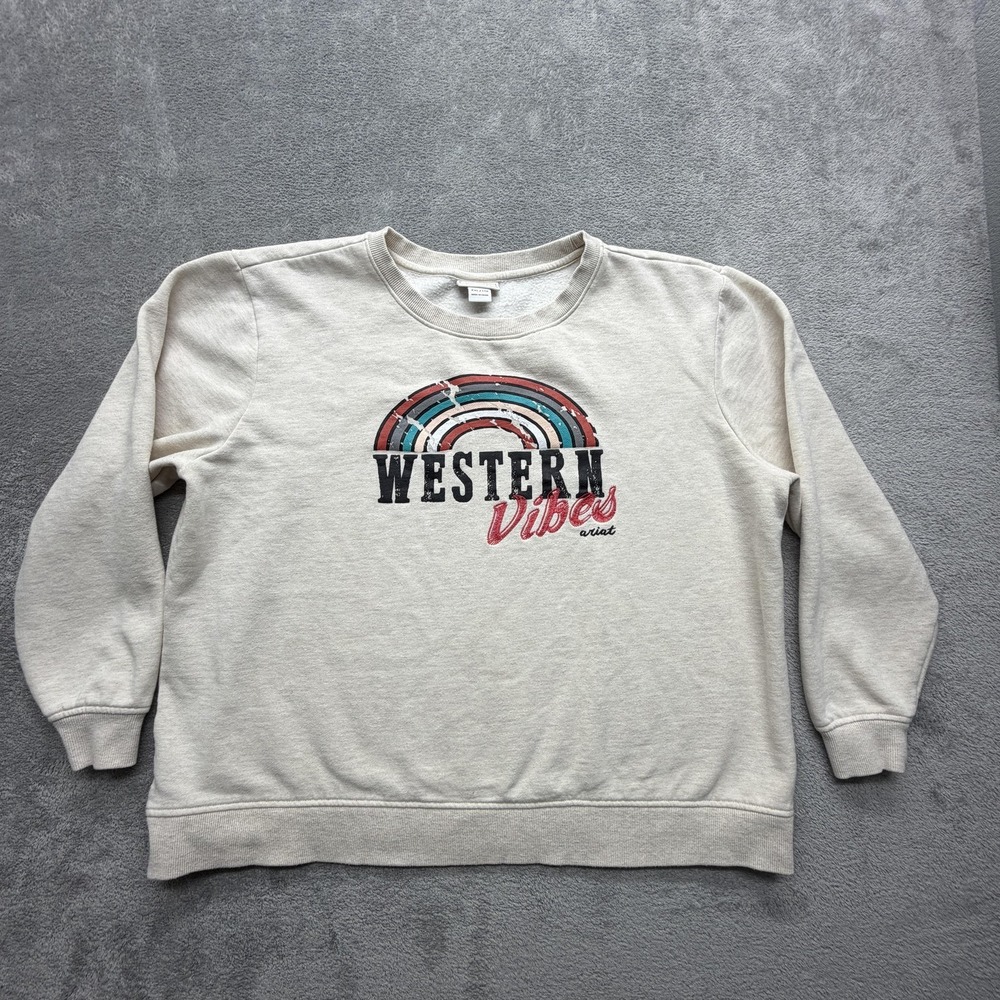 Ariat Sweatshirt Womens 2XL‎ White Western Vibes Graphic Crewneck Fleece